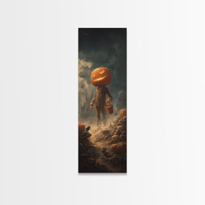 The Pumpkin-Headed Child, Surreal Apocalyptic Art, Tall Narrow Wall Art, Dark Fantasy Wall Art, Framed Canvas Print