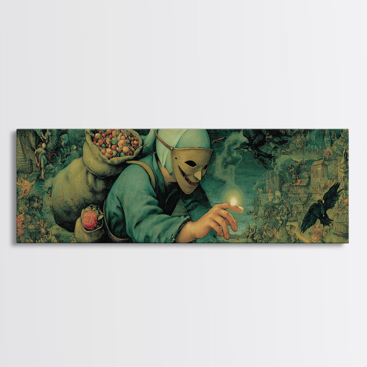 The Masked Candy Collector, Medieval Grotesque Art, Extra Wide Wall Art, Dark Fantasy Wall Art, Framed Canvas Print