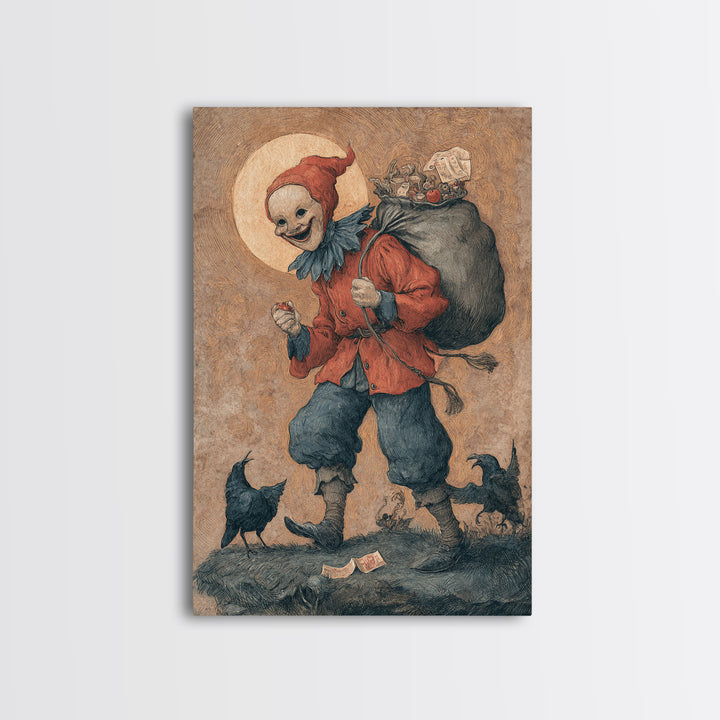 The Masked Candy Collector, Dark Renaissance Art, Vertical Wall Art, Gothic Horror Wall Art, Framed Canvas Print, Halloween Decor