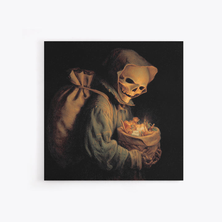 The Masked Candy Collector, Danse Macabre Art, Square Wall Art, Dark Halloween Decor, Canvas Print, Halloween Wall Art