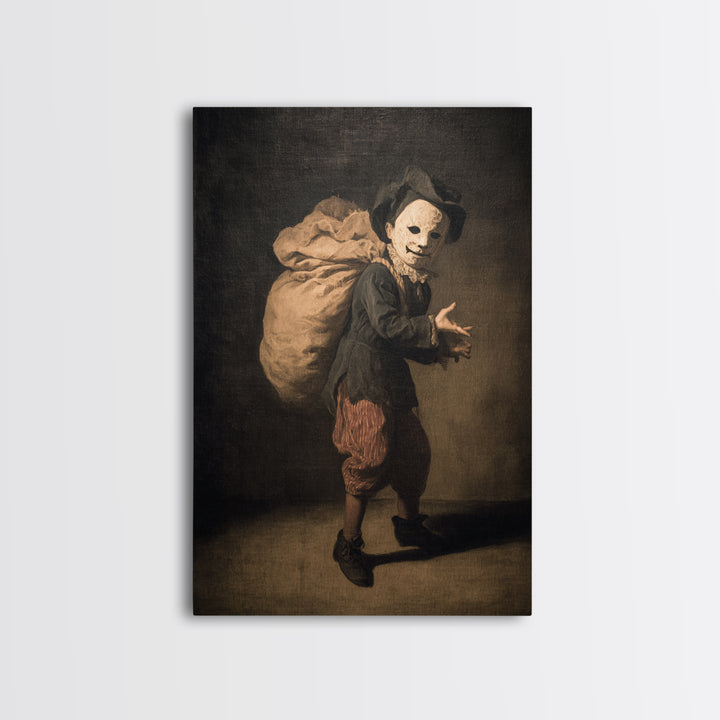 The Masked Candy Collector, Dark Romantic Horror Art, Vertical Wall Art, Macabre Wall Art, Framed Canvas Print, Halloween Wall Art
