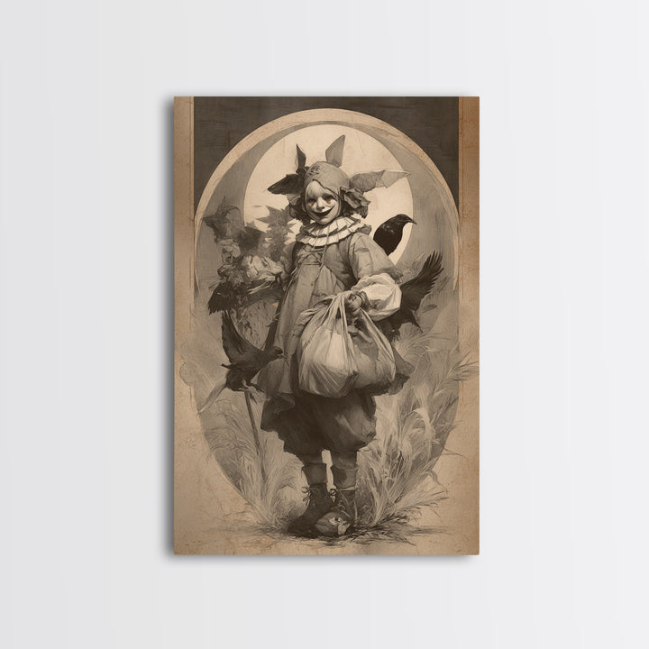 The Masked Candy Collector, Decadent Gothic Art, Vertical Wall Art, Dark Fantasy Wall Art, Framed Canvas Print, Halloween Wall Art