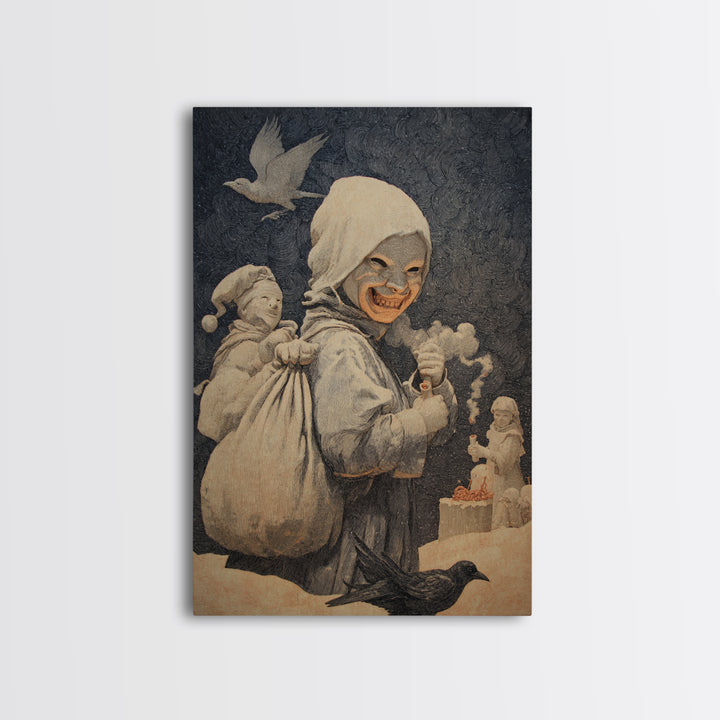 The Masked Candy Collector, Symbolist Death Art, Vertical Wall Art, Dark Halloween Decor, Canvas Print, Halloween Wall Art