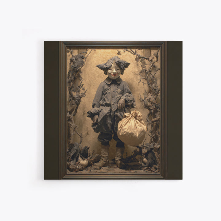 The Masked Candy Collector, Dark Symbolist Art, Square Wall Art, Dark Halloween Decor, Canvas Print, Halloween Wall Art