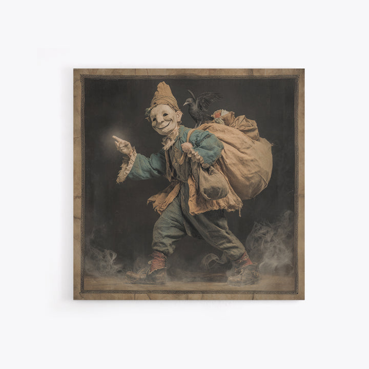 The Masked Candy Collector, Symbolist Etching Art, Square Wall Art, Macabre Wall Art, Canvas Print, Halloween Wall Art
