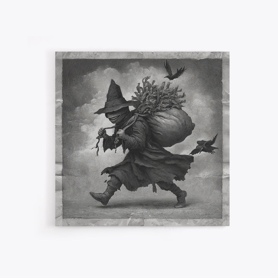 The Masked Candy Collector, Expressionist Nightmare Art, Square Wall Art, Gothic Horror Wall Art, Framed Canvas Print, Halloween Wall Art