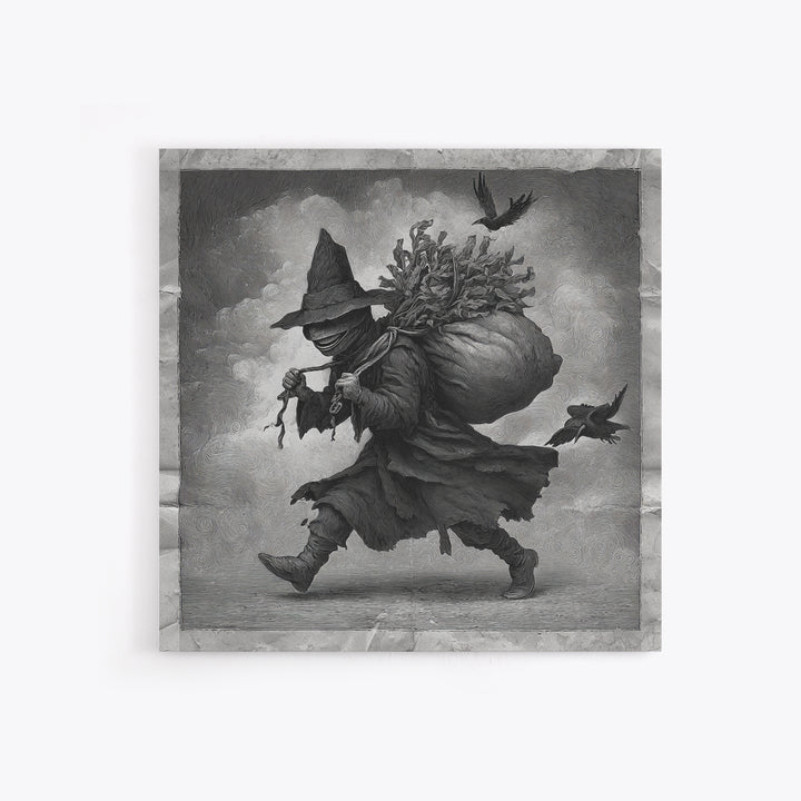 The Masked Candy Collector, Expressionist Nightmare Art, Square Wall Art, Gothic Horror Wall Art, Framed Canvas Print, Halloween Wall Art