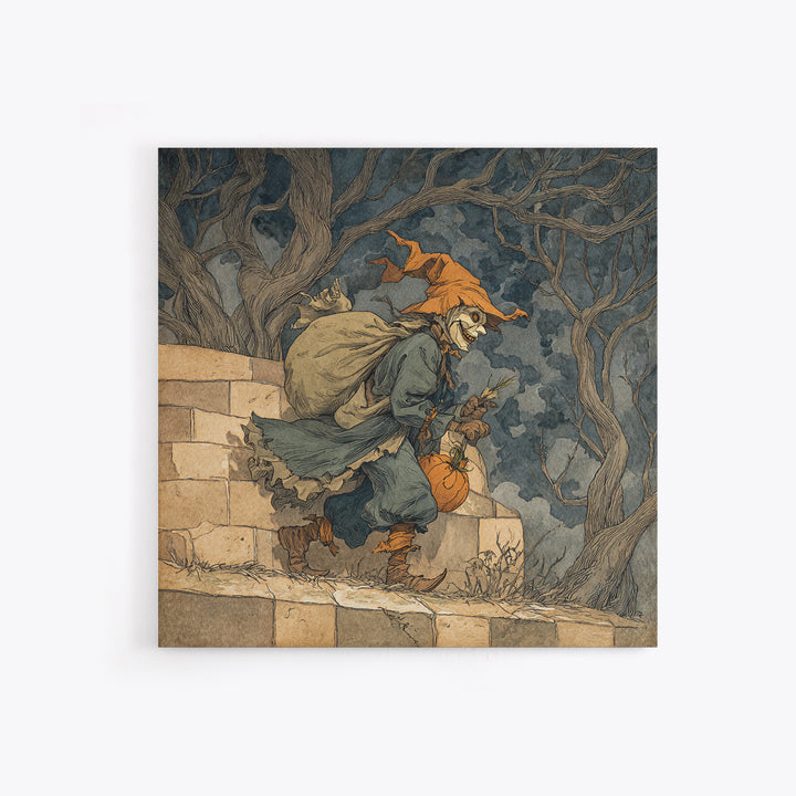 The Masked Candy Collector, Gothic Storybook Art, Square Wall Art, Gothic Horror Wall Art, Framed Canvas Print, Halloween Wall Art
