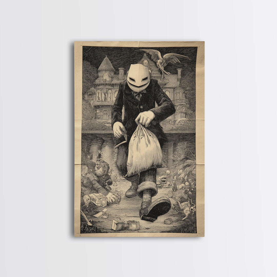 The Masked Candy Collector, Victorian Macabre Art, Vertical Wall Art, Dark Halloween Decor, Canvas Print, Halloween Wall Art