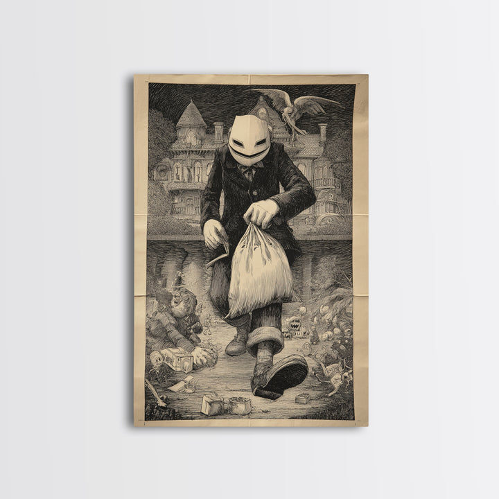 The Masked Candy Collector, Victorian Macabre Art, Vertical Wall Art, Dark Halloween Decor, Canvas Print, Halloween Wall Art