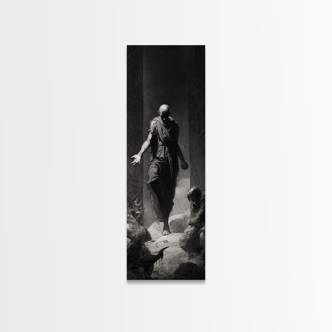 The Shadow Person, Gothic Engraving Art, Tall Narrow Wall Art, Dark Halloween Decor, Canvas Print, Halloween Wall Art