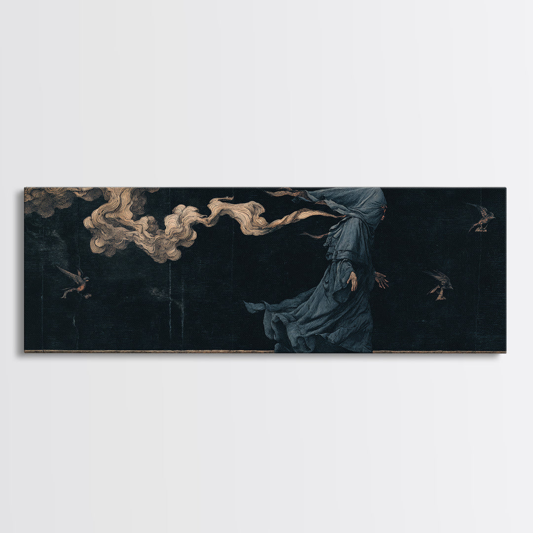 The Shadow Person, Medieval Grotesque Art, Extra Wide Wall Art, Macabre Wall Art, Canvas Print, Halloween Wall Art, Halloween Decor