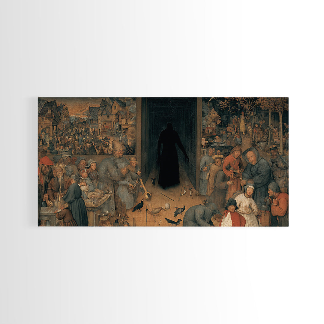 The Shadow Person, Northern Renaissance Horror, Wide Panoramic Art, Macabre Wall Art, Canvas Print, Halloween Wall Art