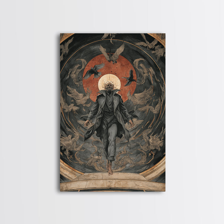 The Shadow Person, Dark Renaissance Art, Vertical Wall Art, Dark Fantasy Wall Art, Framed Canvas Print, Halloween Wall Art