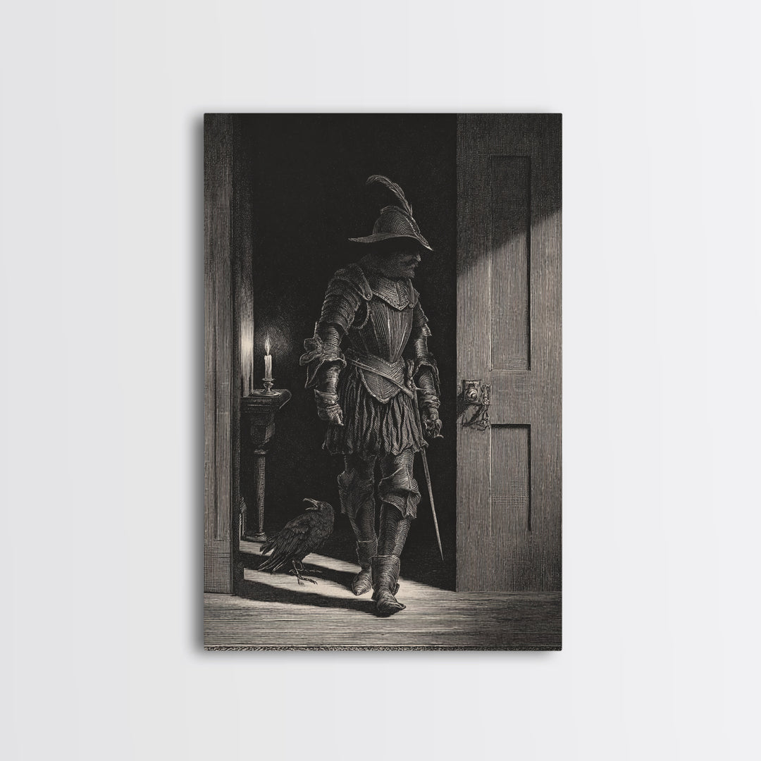 The Shadow Person, Renaissance Engraving Art, Vertical Wall Art, Dark Halloween Decor, Canvas Print, Halloween Wall Art, Spooky Wall Decor