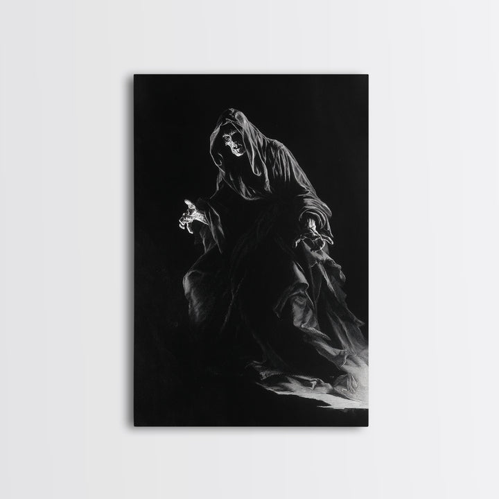The Shadow Person, Baroque Witchcraft Art, Vertical Wall Art, Dark Halloween Decor, Framed Canvas Print, Halloween Wall Art