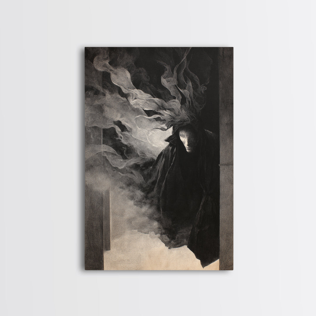 The Shadow Person, Symbolist Dream Art, Vertical Wall Art, Dark Halloween Decor, Framed Canvas Print, Halloween Wall Art