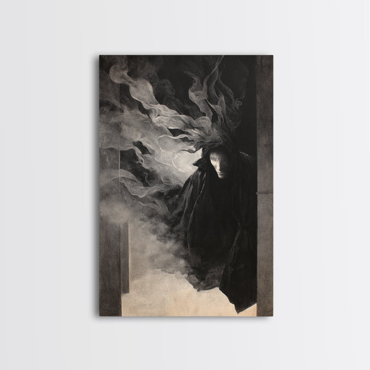 The Shadow Person, Symbolist Dream Art, Vertical Wall Art, Dark Halloween Decor, Framed Canvas Print, Halloween Wall Art