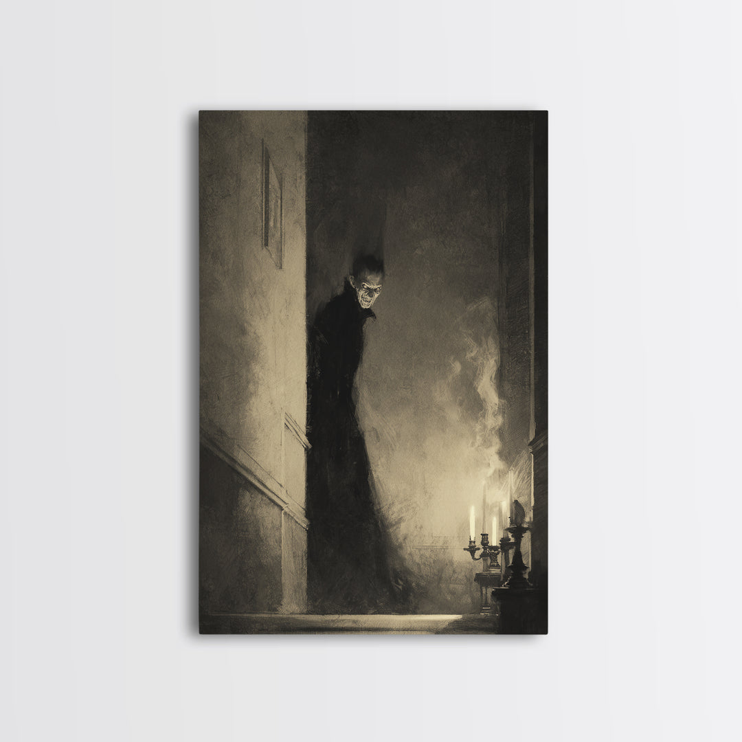 The Shadow Person, Decadent Gothic Art, Vertical Wall Art, Gothic Horror Wall Art, Framed Canvas Print, Halloween Wall Art