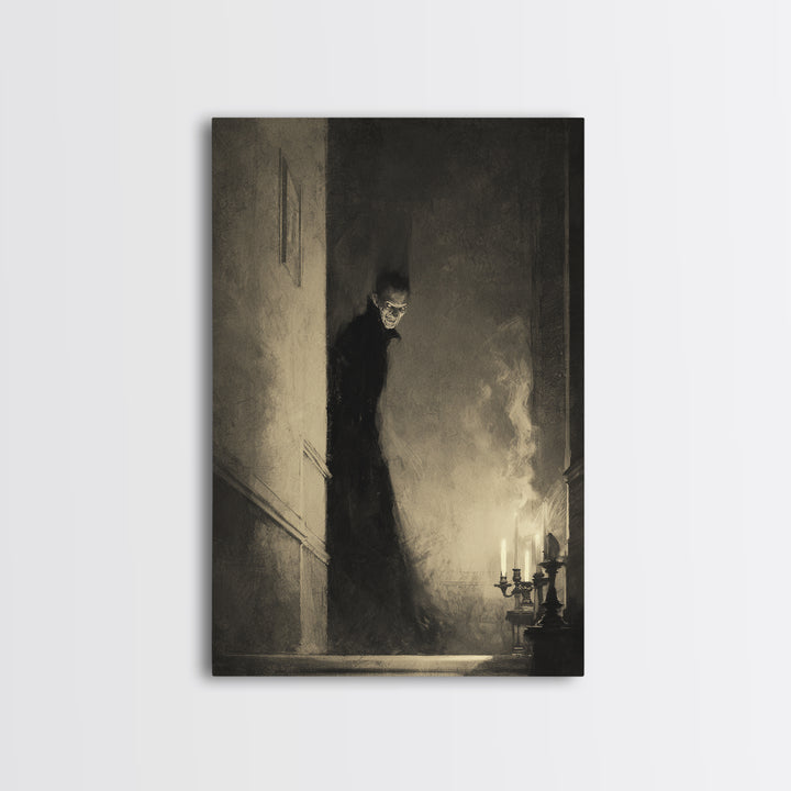 The Shadow Person, Decadent Gothic Art, Vertical Wall Art, Gothic Horror Wall Art, Framed Canvas Print, Halloween Wall Art