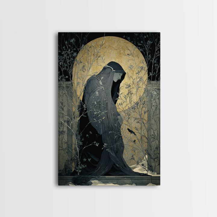 The Shadow Person, Symbolist Death Art, Vertical Wall Art, Macabre Wall Art, Framed Canvas Print, Halloween Wall Art