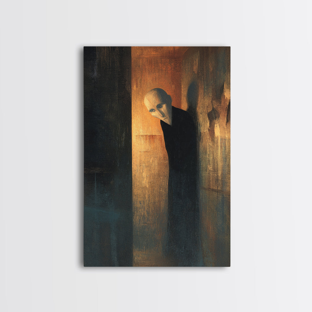 The Shadow Person, Expressionist Gothic Art, Vertical Wall Art, Dark Halloween Decor, Framed Canvas Print, Halloween Wall Art