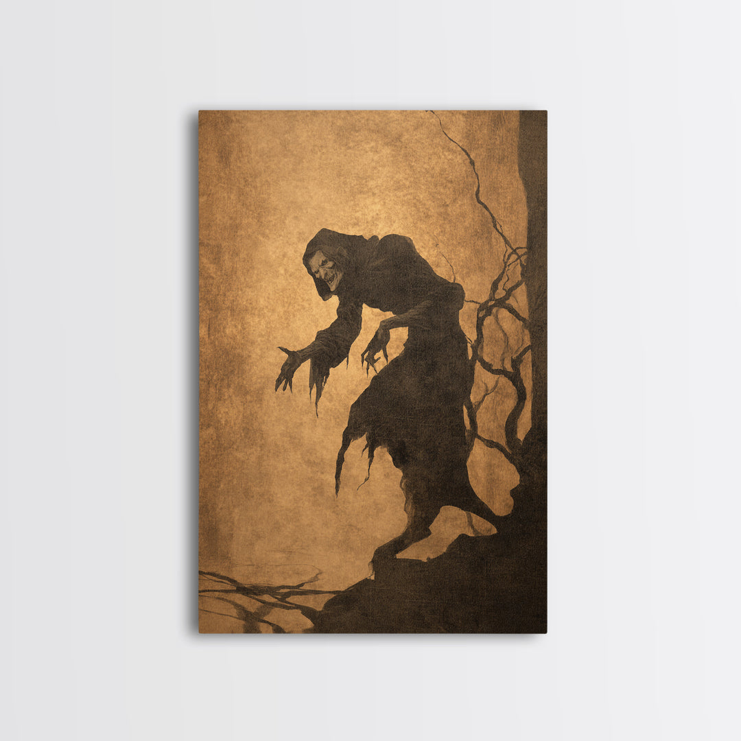 The Shadow Person, Gothic Storybook Art, Vertical Wall Art, Gothic Horror Wall Art, Framed Canvas Print, Halloween Wall Art
