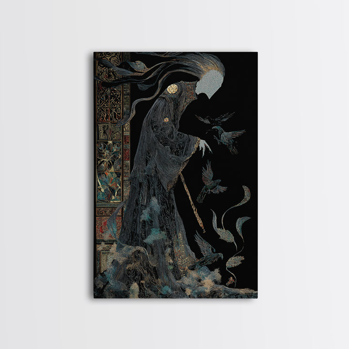 The Shadow Person, Stained Glass Gothic Art, Vertical Wall Art, Dark Halloween Decor, Canvas Print, Halloween Wall Art