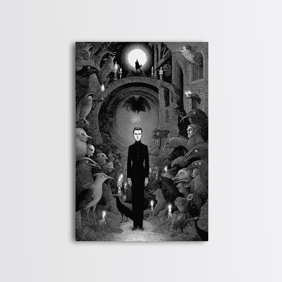 The Shadow Person, Victorian Macabre Art, Vertical Wall Art, Dark Fantasy Wall Art, Canvas Print, Halloween Wall Art