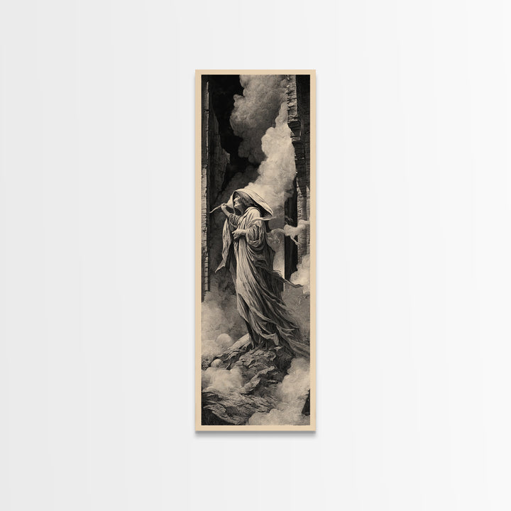 The Banshee Singer, Gothic Engraving Art, Tall Narrow Wall Art, Dark Fantasy Wall Art, Framed Canvas Print, Halloween Wall Art