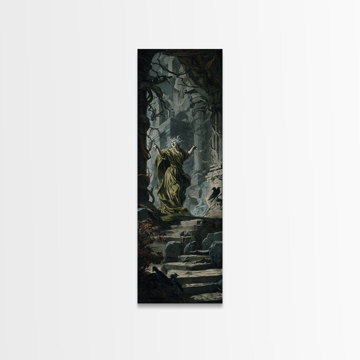 The Banshee Singer, Architectural Etching Art, Tall Narrow Wall Art, Gothic Horror Wall Art, Framed Canvas Print