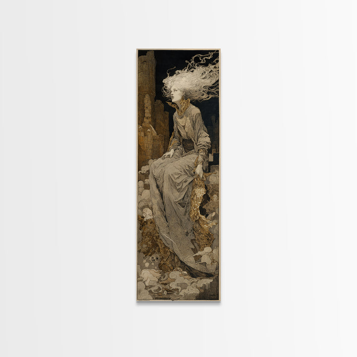 The Banshee Singer, Symbolist Etching Art, Tall Narrow Wall Art, Dark Fantasy Wall Art, Canvas Print, Halloween Wall Art