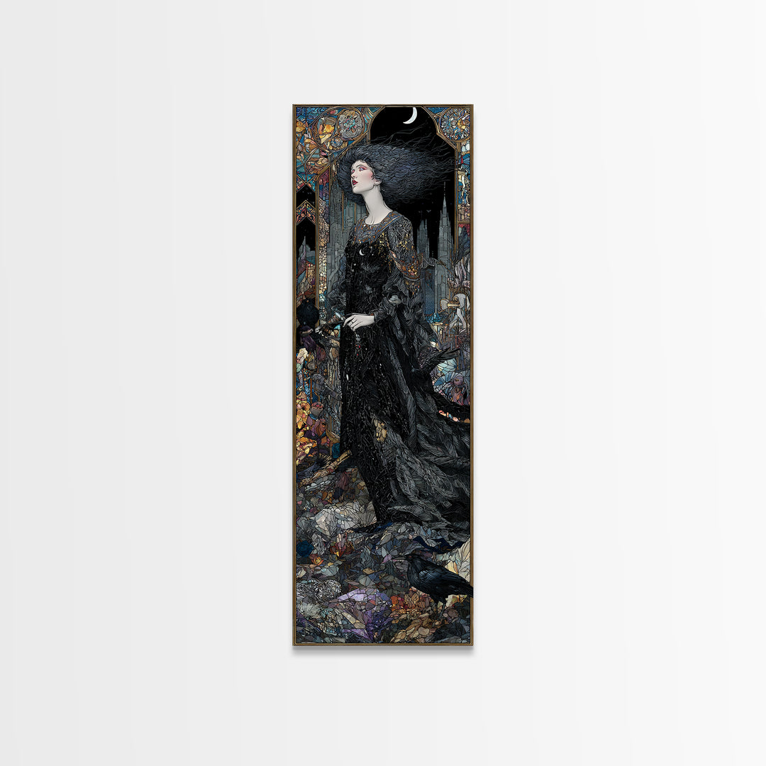 The Banshee Singer, Stained Glass Gothic Art, Tall Narrow Wall Art, Dark Halloween Decor, Framed Canvas Print, Halloween Wall Art