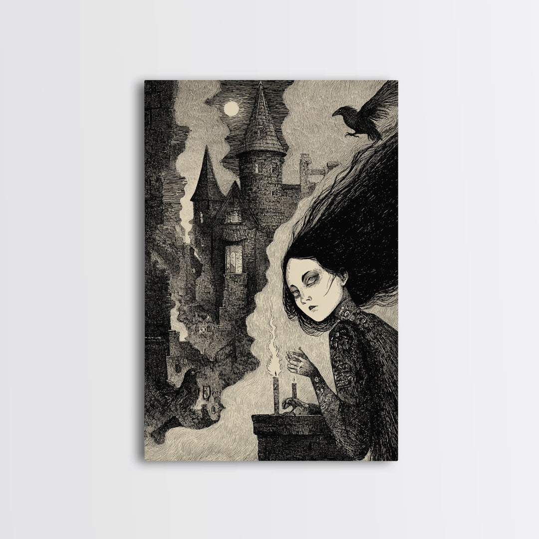 The Banshee Singer, Victorian Macabre Art, Vertical Wall Art, Dark Halloween Decor, Framed Canvas Print, Halloween Wall Art