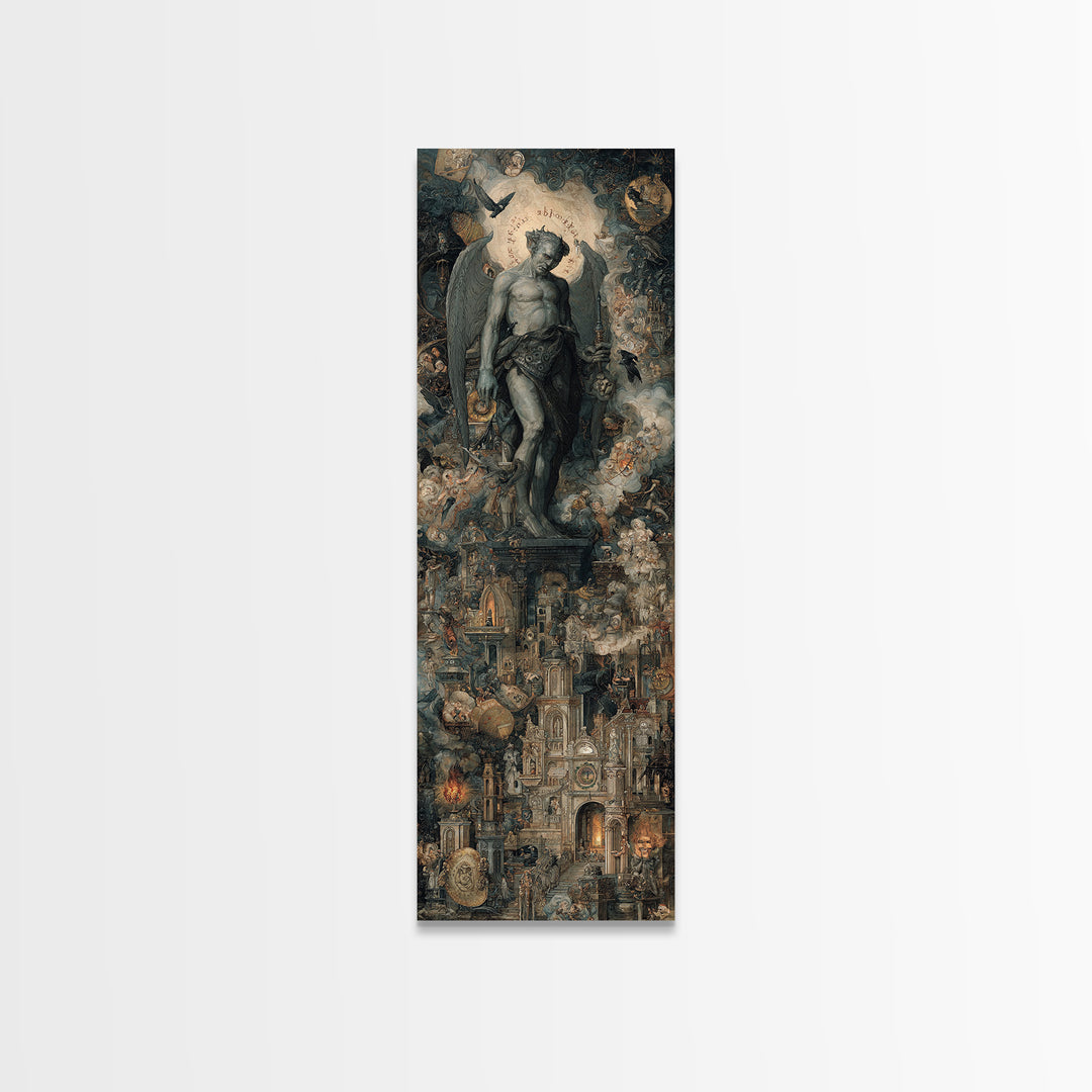 The Gargoyle Sentinel, Medieval Grotesque Art, Tall Narrow Wall Art, Gothic Horror Wall Art, Canvas Print, Halloween Wall Art