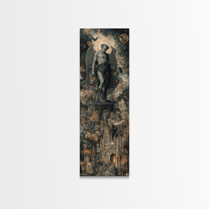The Gargoyle Sentinel, Medieval Grotesque Art, Tall Narrow Wall Art, Gothic Horror Wall Art, Canvas Print, Halloween Wall Art