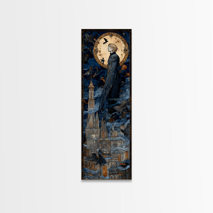 The Gargoyle Sentinel, Stained Glass Gothic Art, Tall Narrow Wall Art, Gothic Horror Wall Art, Canvas Print, Halloween Wall Art