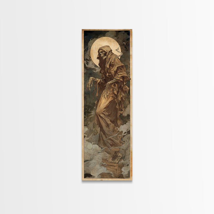 The Tattered Wraith, Dark Renaissance Art, Tall Narrow Wall Art, Dark Halloween Decor, Framed Canvas Print, Halloween Wall Art