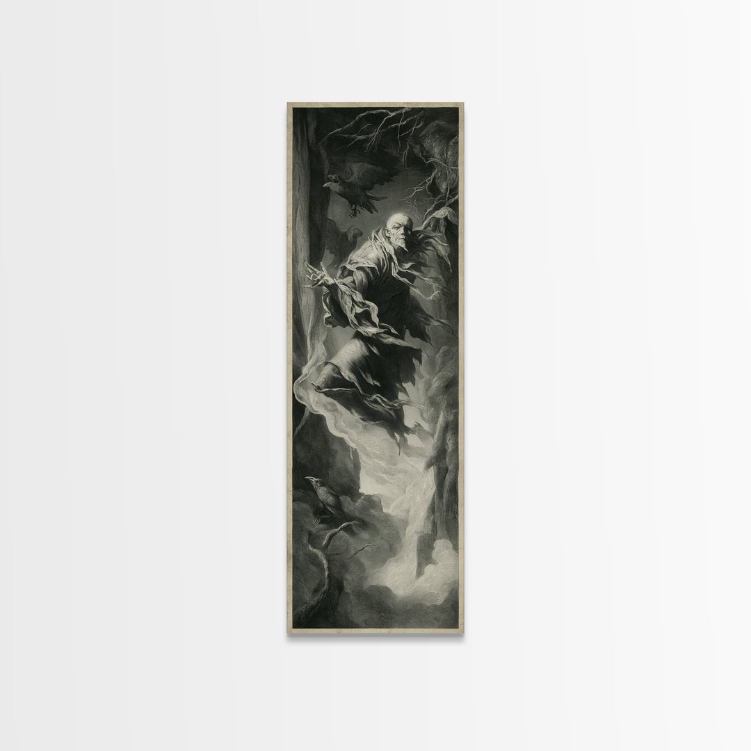 The Tattered Wraith, Gothic Nightmare Art, Tall Narrow Wall Art, Dark Halloween Decor, Framed Canvas Print, Halloween Wall Art