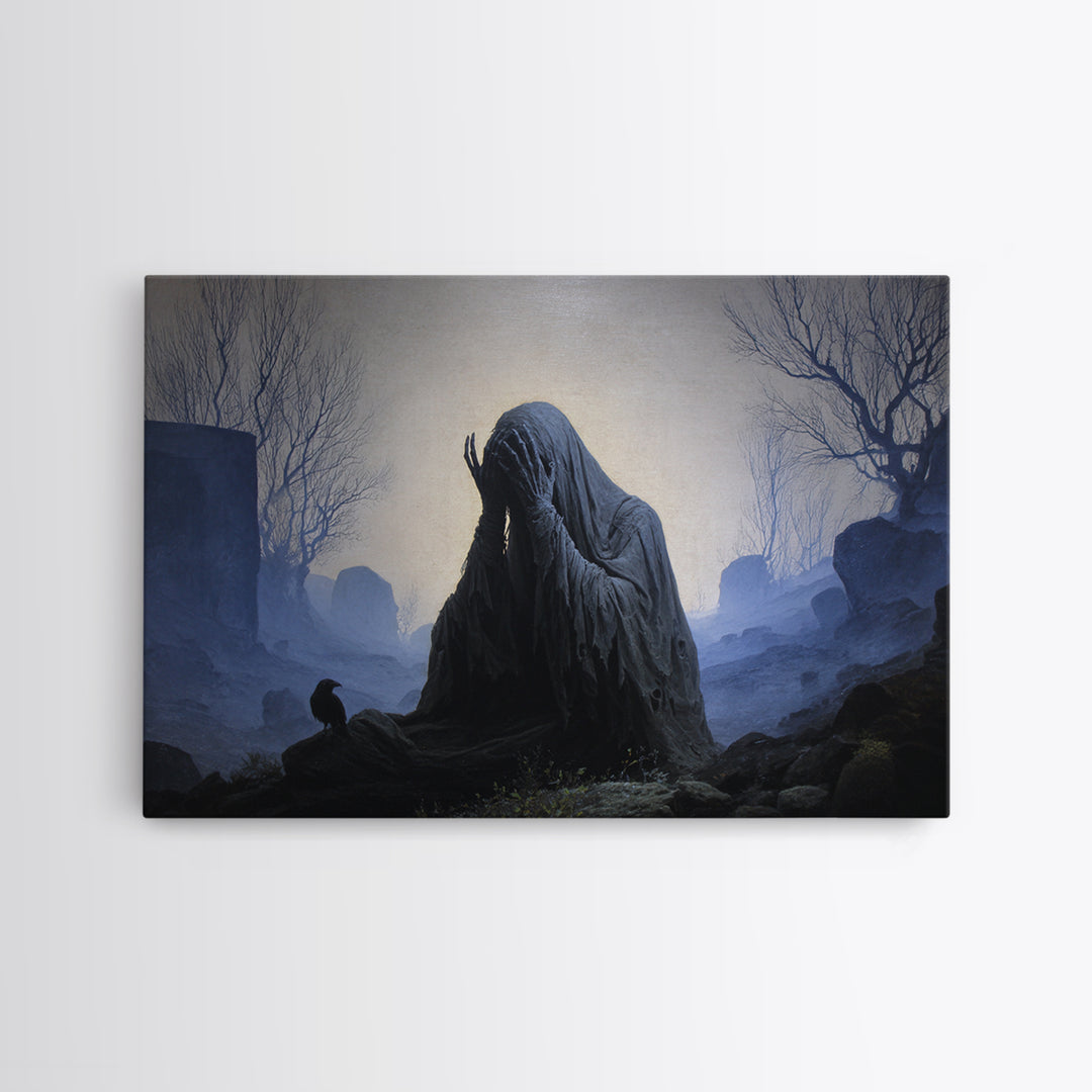 The Tattered Wraith, Romantic Gothic Landscape, Landscape Wall Art, Dark Halloween Decor, Framed Canvas Print, Halloween Wall Art