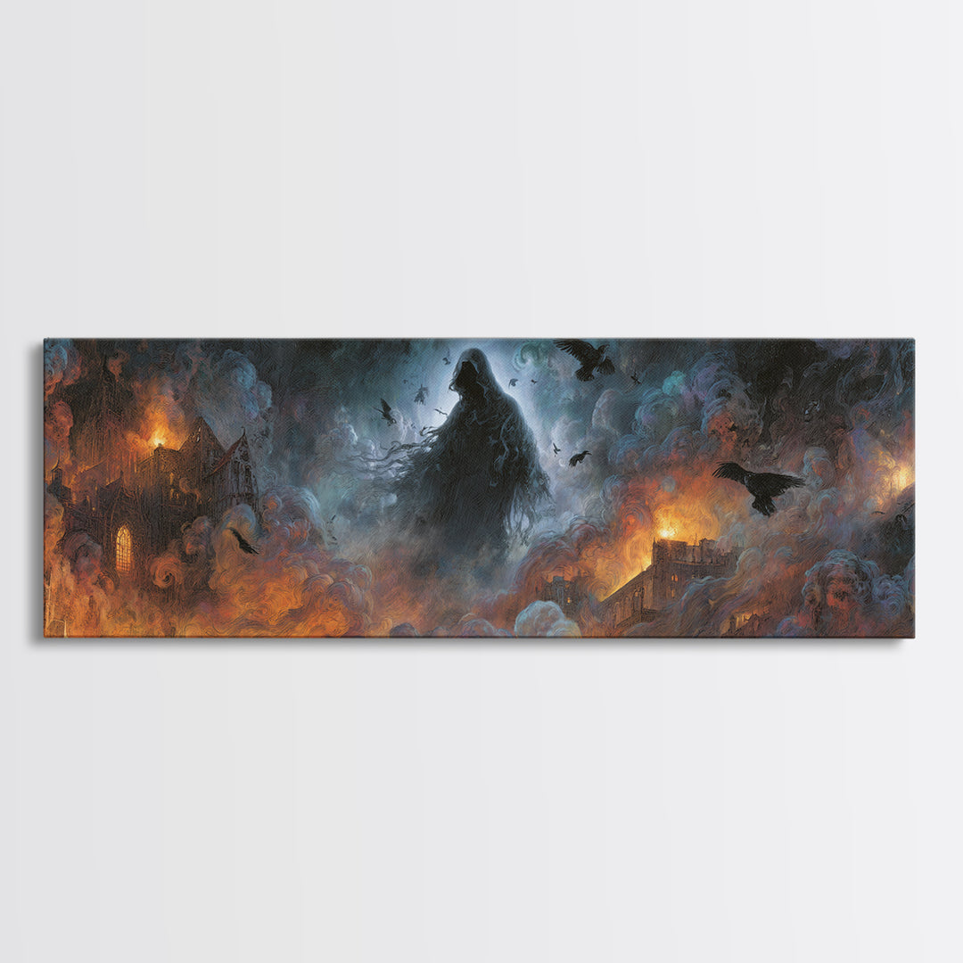 The Tattered Wraith, Apocalyptic Romantic Art, Extra Wide Wall Art, Gothic Horror Wall Art, Canvas Print, Halloween Wall Art