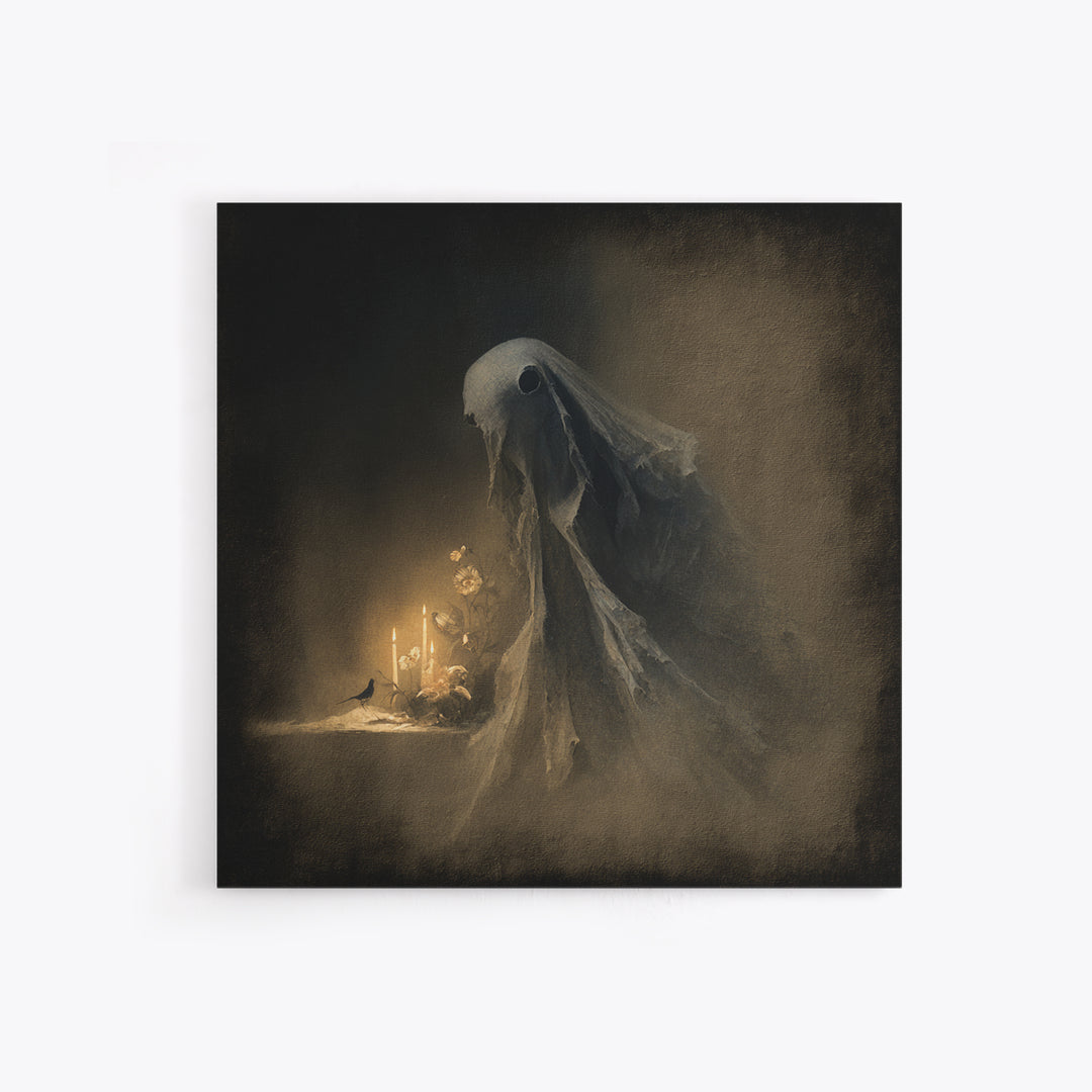 The Tattered Wraith, Symbolist Dream Art, Square Wall Art, Dark Halloween Decor, Framed Canvas Print, Halloween Wall Art
