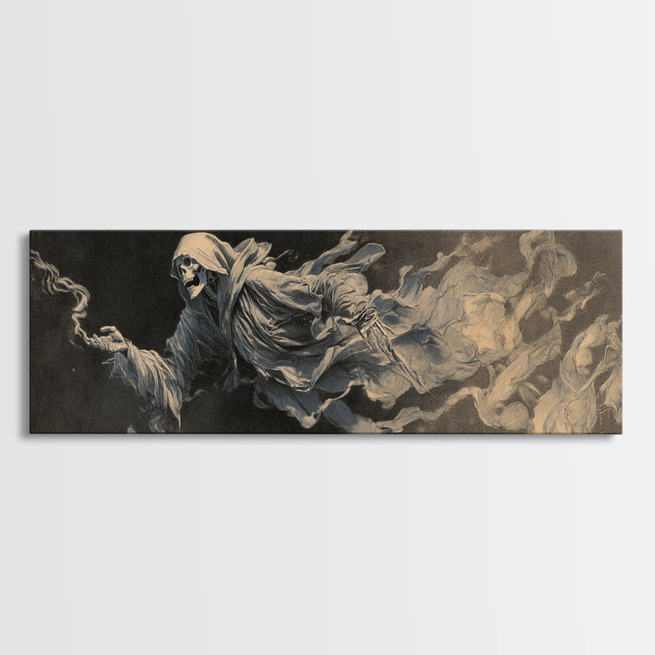 The Tattered Wraith, Decadent Gothic Art, Extra Wide Wall Art, Gothic Horror Wall Art, Framed Canvas Print, Halloween Wall Art