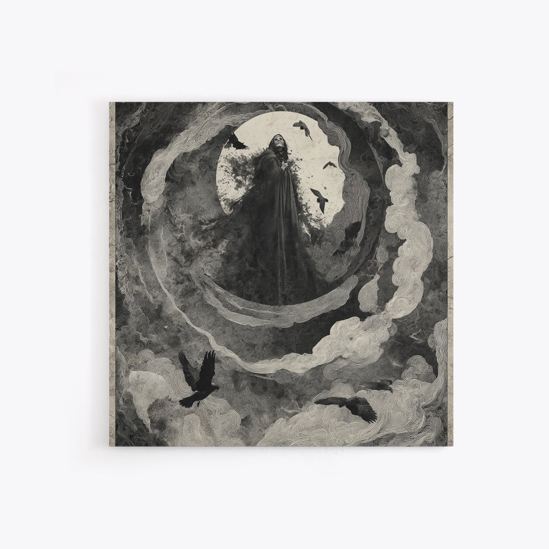 The Tattered Wraith, Dark Symbolist Art, Square Wall Art, Gothic Horror Wall Art, Framed Canvas Print, Halloween Wall Art