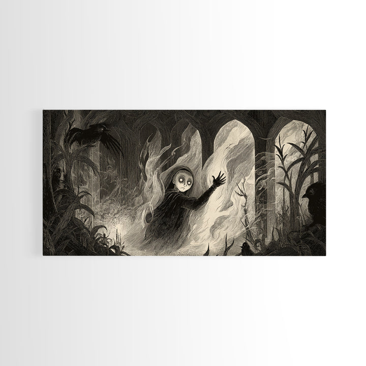 The Tattered Wraith, Expressionist Nightmare Art, Wide Panoramic Art, Dark Fantasy Wall Art, Canvas Print, Halloween Wall Art