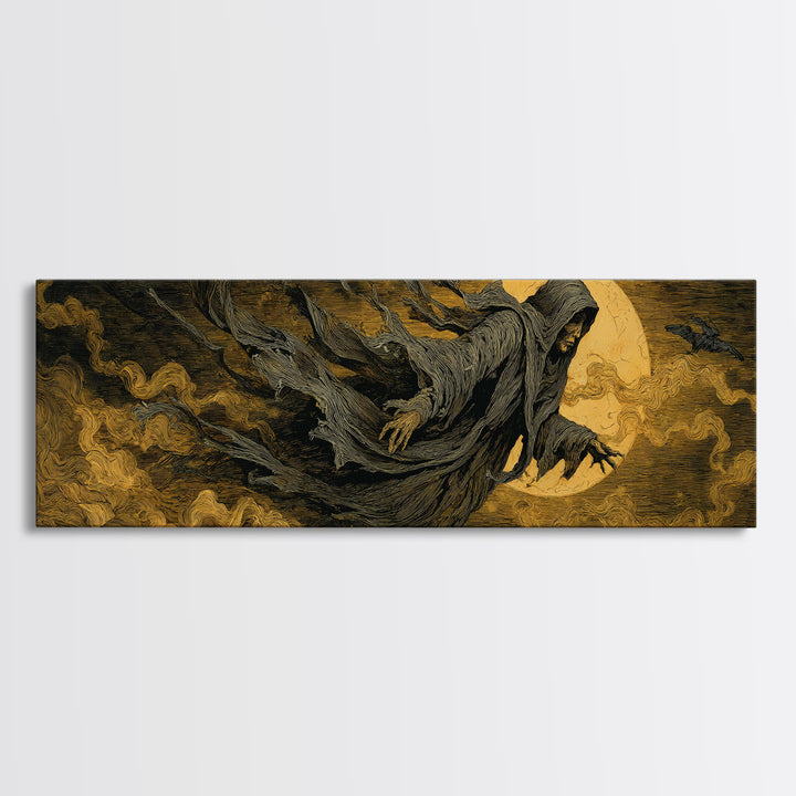 The Tattered Wraith, Expressionist Gothic Art, Extra Wide Wall Art, Macabre Wall Art, Canvas Print, Halloween Wall Art, Spooky Wall Decor