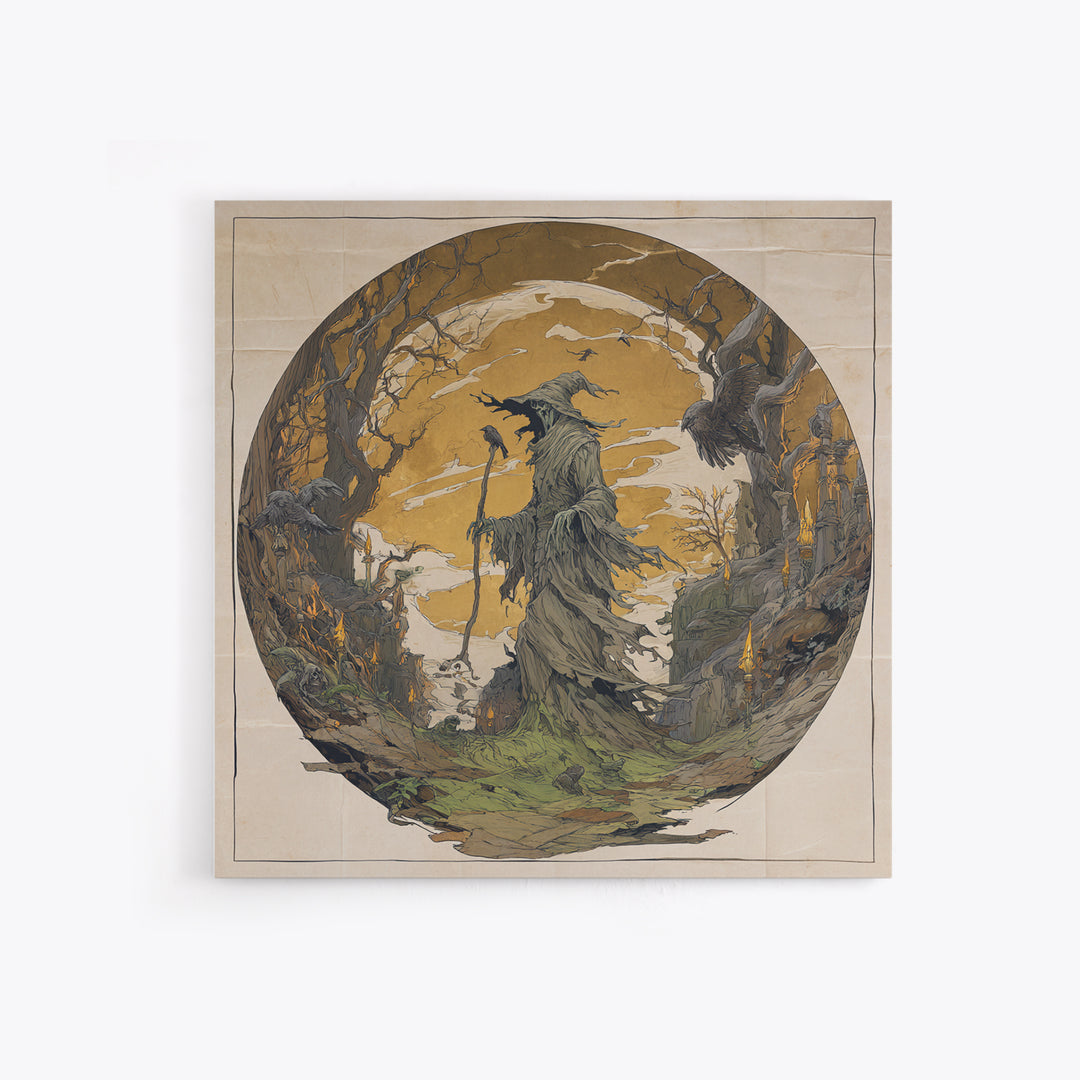 The Tattered Wraith, Gothic Storybook Art, Square Wall Art, Macabre Wall Art, Canvas Print, Halloween Wall Art, Statement Wall Art