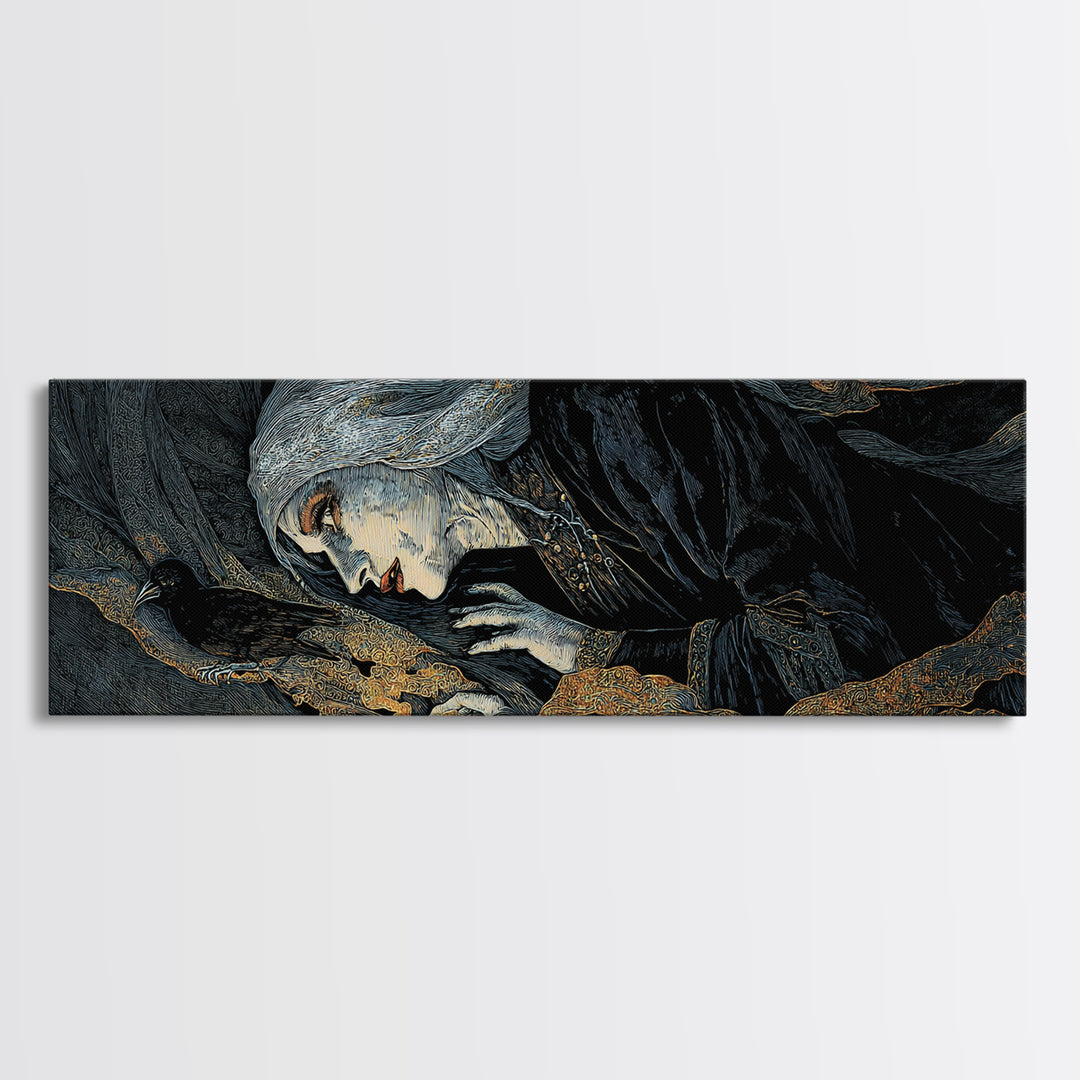 The Tattered Wraith, Stained Glass Gothic Art, Extra Wide Wall Art, Dark Fantasy Wall Art, Framed Canvas Print, Halloween Wall Art