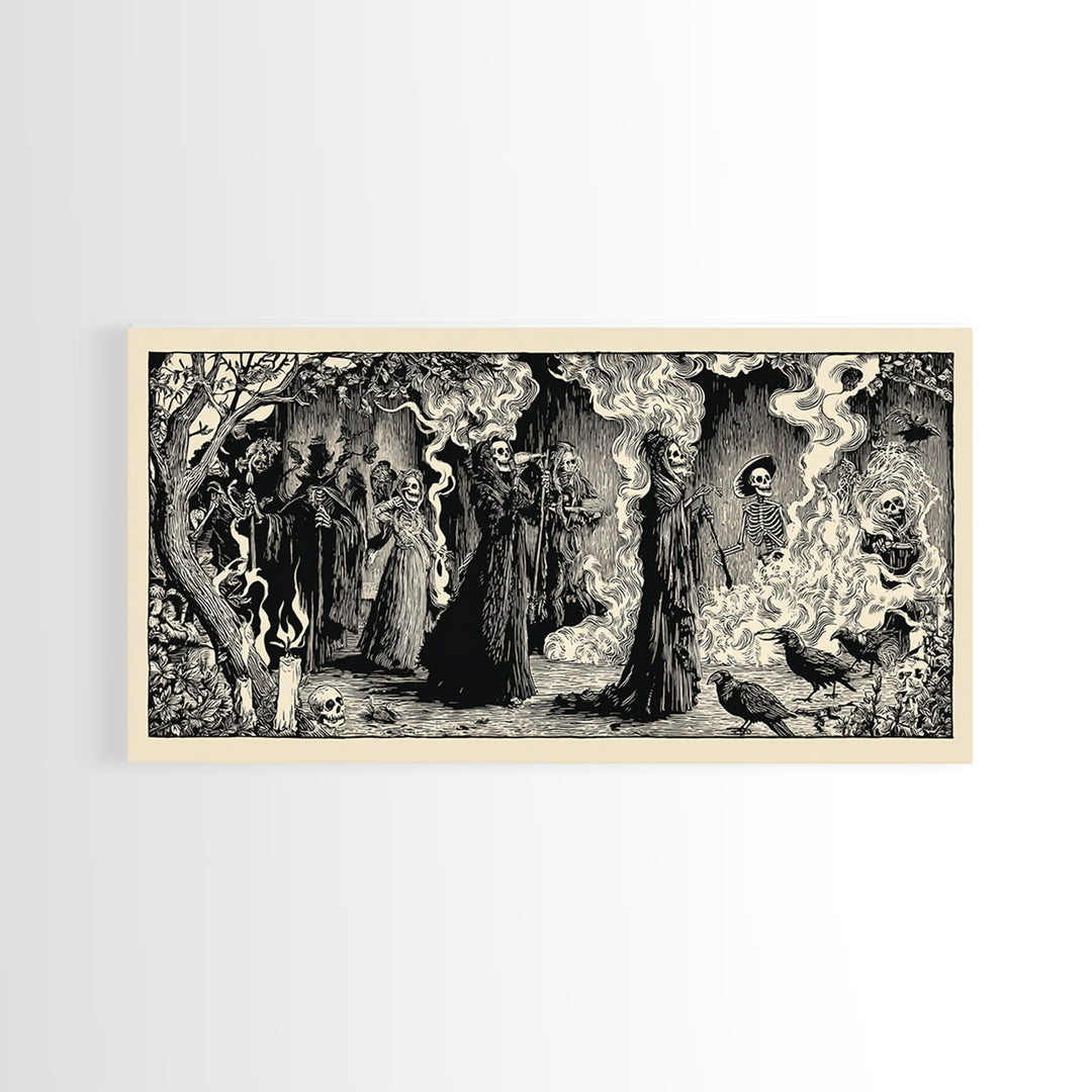 The Tattered Wraith, Macabre Folk Print Art, Wide Panoramic Art, Gothic Horror Wall Art, Canvas Print, Halloween Wall Art