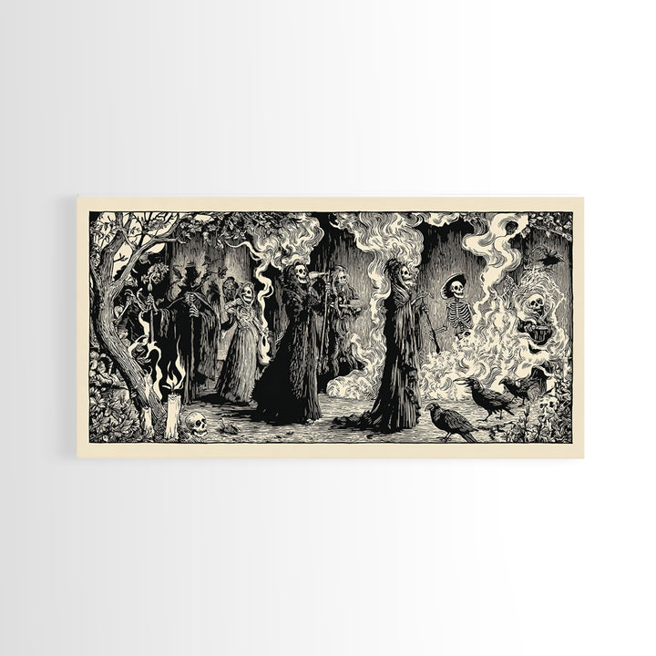 The Tattered Wraith, Macabre Folk Print Art, Wide Panoramic Art, Gothic Horror Wall Art, Canvas Print, Halloween Wall Art